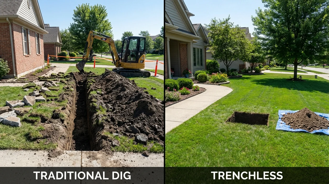 Trenchless sewer repair with minimal yard damage versus traditional excavation in Roselle, NJ